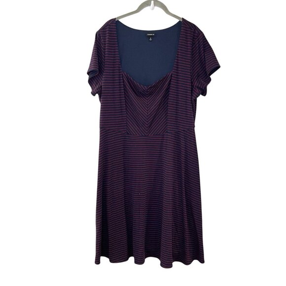 Torrid Navy Blue Red Striped Fit Flare Skater Dress Sailor V-Neck Stretc Plus 2X - Picture 1 of 6